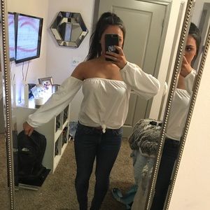 NWT White off the should tie top